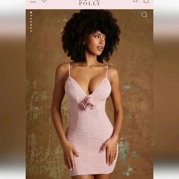 Oh Polly NERMINPlunge Neck Mini Dress with Flower Detail in Mauve size 10 NWT - Picture 5 of 5